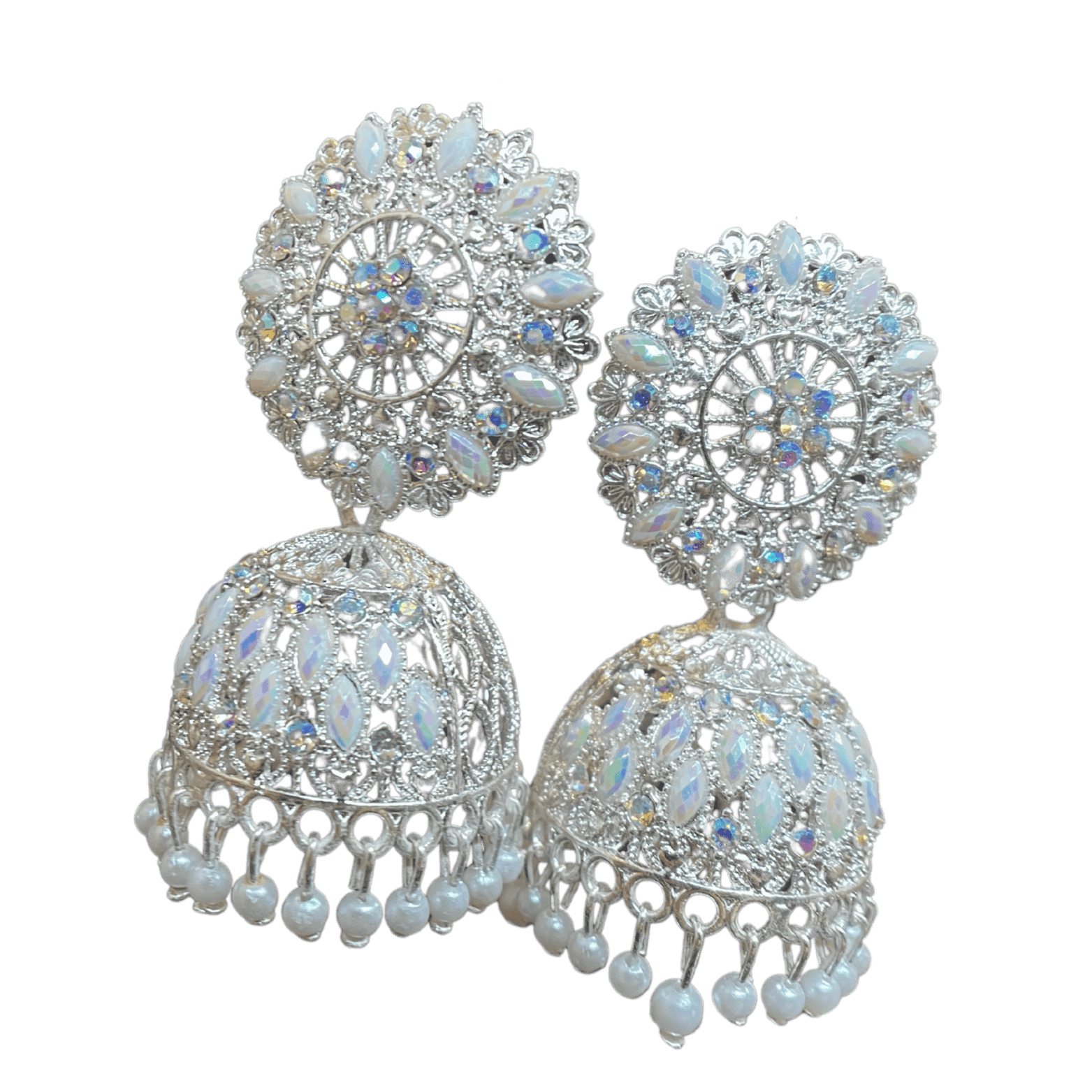 Traditional White Floral Jhumka Earings