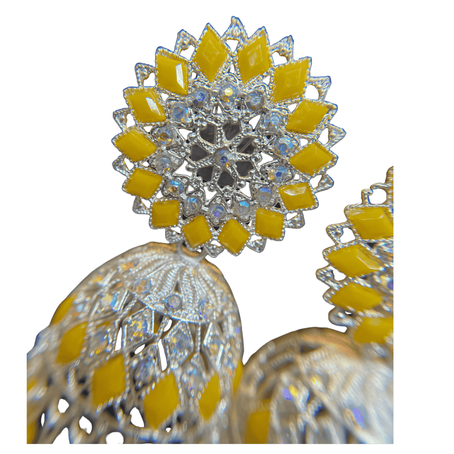 Traditional Yellow Floral Jhumka Earings