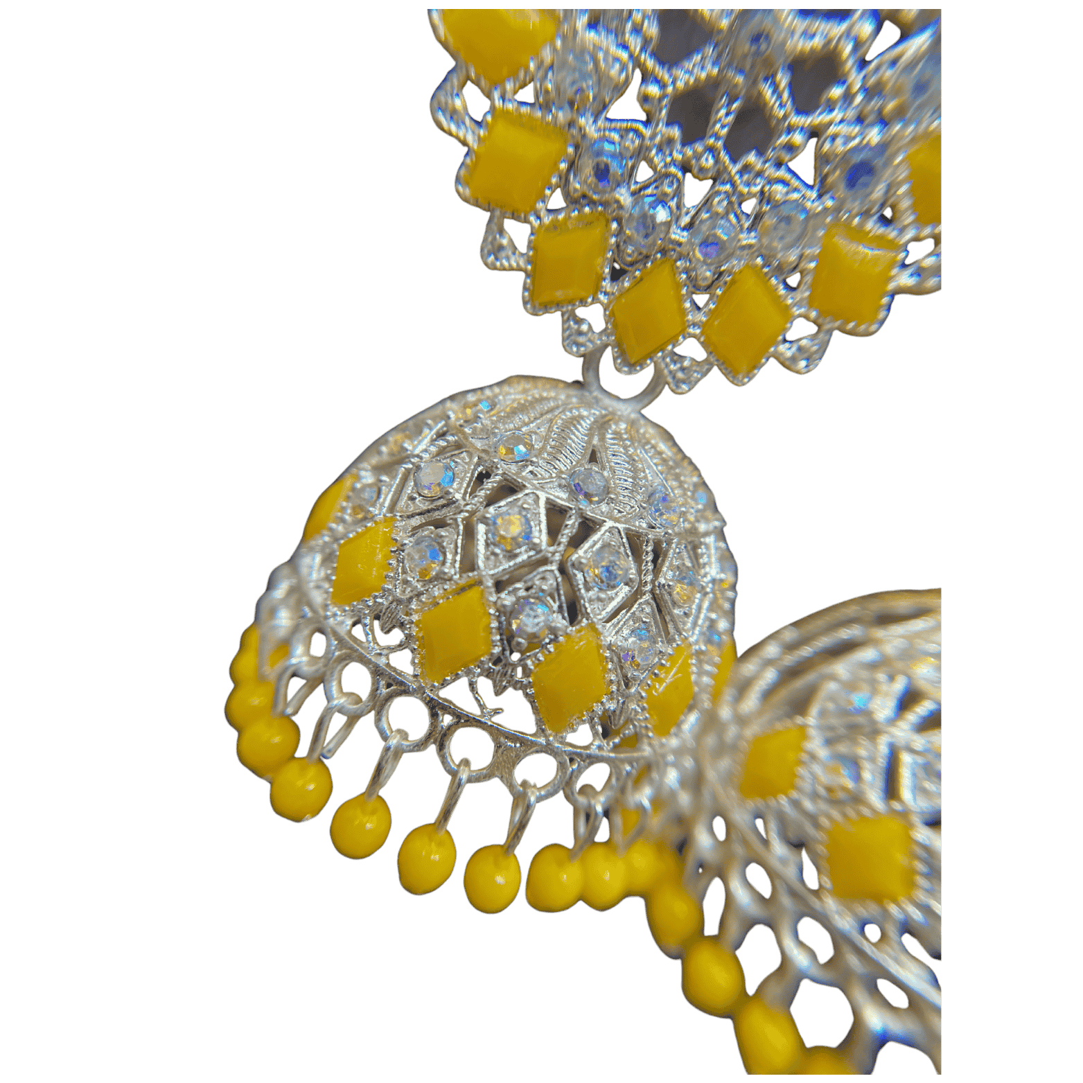 Traditional Yellow Floral Jhumka Earings