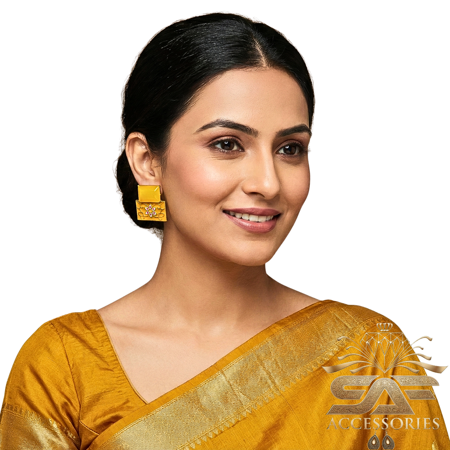 Yellow Meenakari Flower Earings